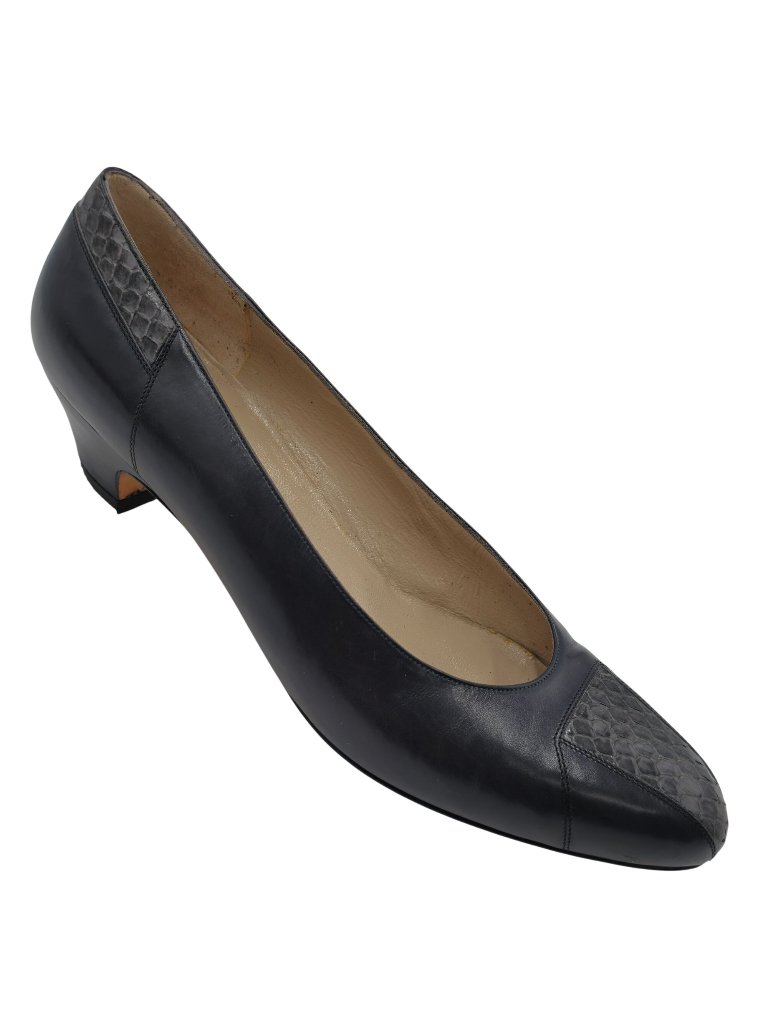 Vintage Salvatore Ferragamo Womens 9aa Gray Snakeskin Leather Dress Heels Italy